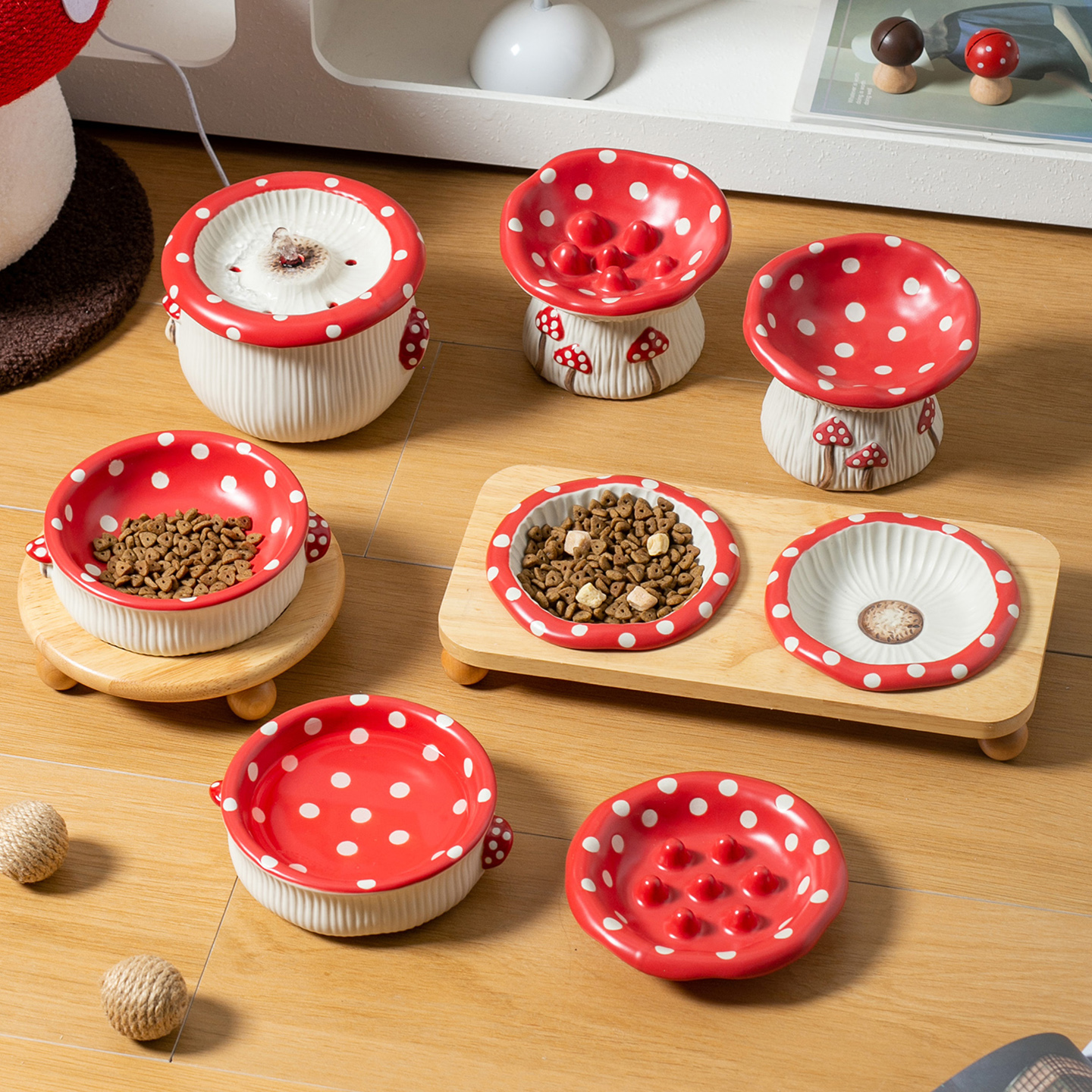 宠物碗Miapet蘑菇创意猫碗陶瓷