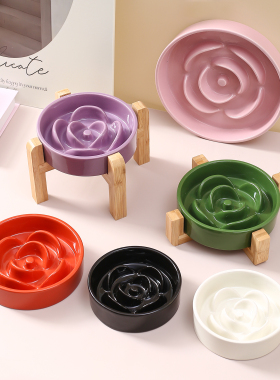 Mia pet 猫碗狗碗花瓣陶瓷慢食碗防噎狗食盆防止黑下巴猫咪慢食盆