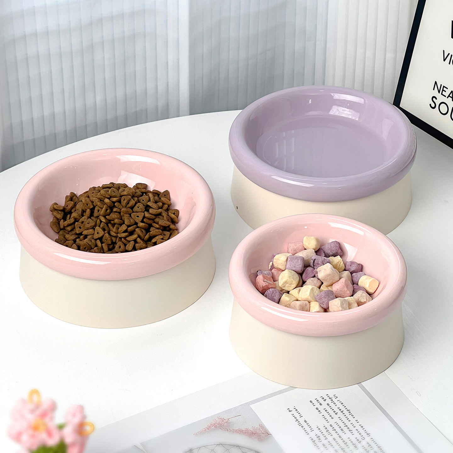 Miapet简约风护边PE碗带圆形铁架纯色陶瓷宠物碗猫狗碗护颈防打翻,宠物/宠物食品及用品,猫狗碗/慢食碗,淘宝优惠券,粉丝福利购,淘宝优惠卷