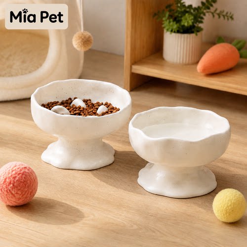 MiaPet手捏纹高脚陶瓷宠物碗