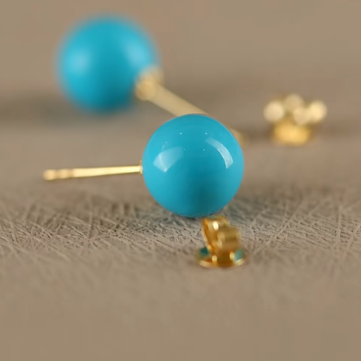 绿松石圆珠耳钉养耳洞高瓷蓝色时尚百搭休闲个性耳针耳钉原创男女