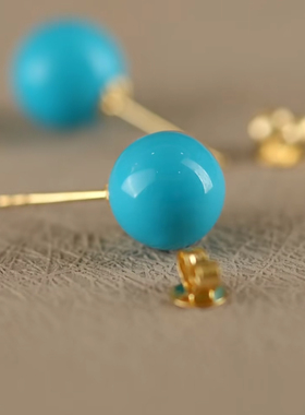 绿松石圆珠耳钉养耳洞高瓷蓝色时尚百搭休闲个性耳针耳钉原创男女