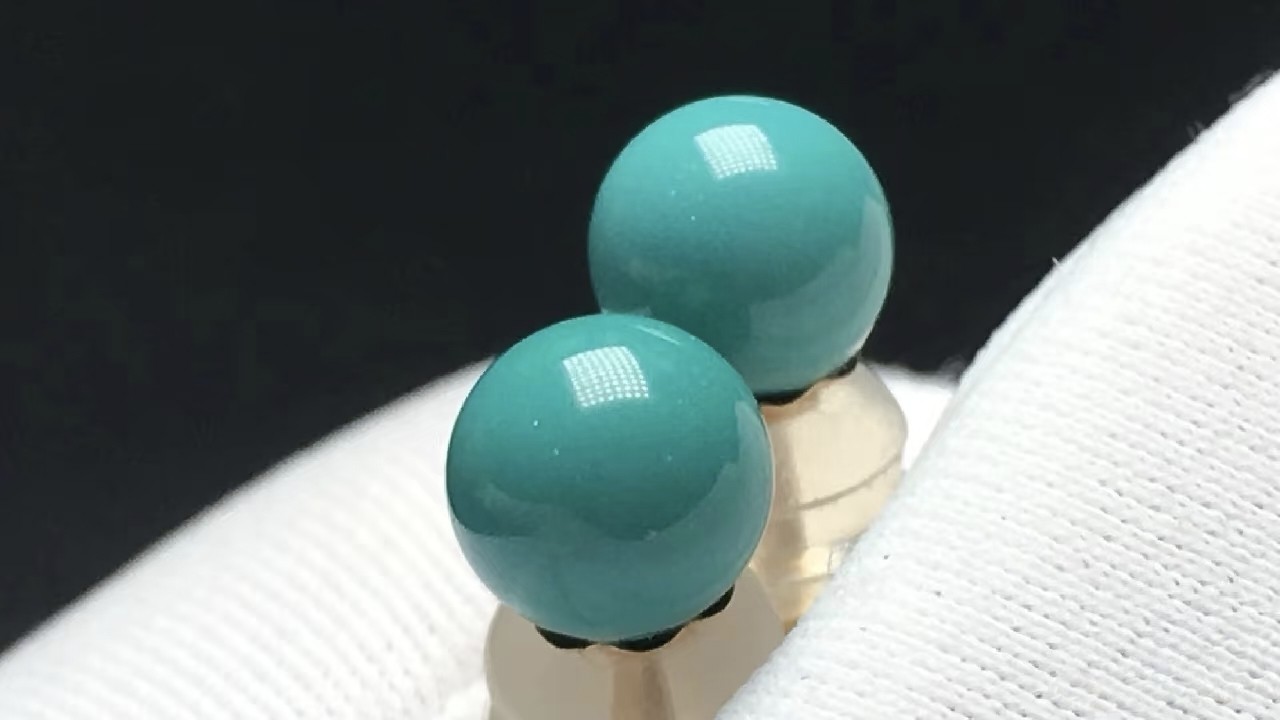 绿松石饰品圆珠轻奢耳钉银针套装百搭玻璃瓷复古藏式大气百搭时尚