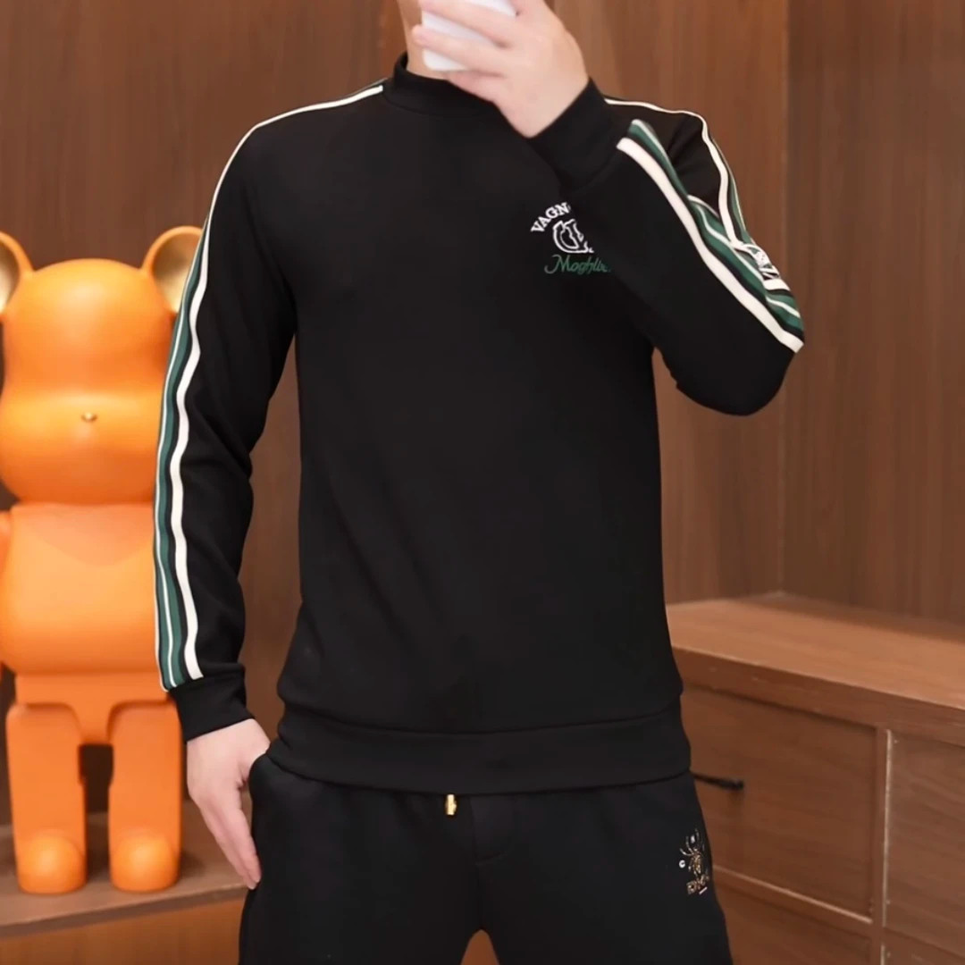 纪芙萱男装 2025春秋男士时尚秋季长袖字母刺绣设计圆领潮流卫衣