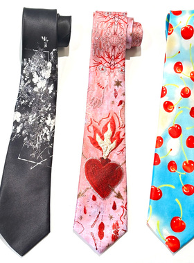 买二送一领带设计感小众女手打学生蓝色樱桃定位粉色火焰心脏甜酷