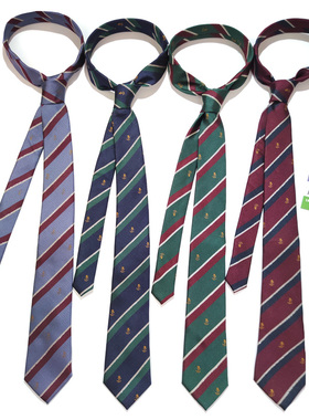 买二送一涤丝提花船锚领带女手打款学生学院风绿色暗红紫灰色条纹