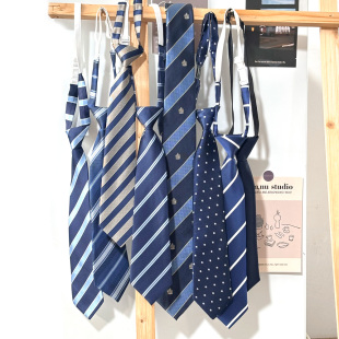 买二送一海军蓝色白色条纹领带女学生学院风减龄免打休闲百搭波点