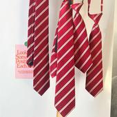 红色提花枣红经金色条纹领带女学生手打款 免打易拉得拉链毕业拍照