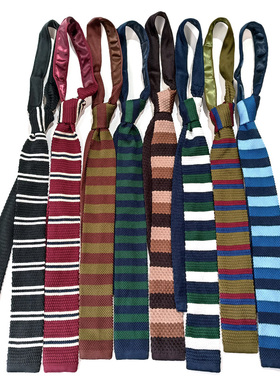 MIMI美拉德横条纹领带女毛线针织复古英伦学院风装饰百搭黑白平头