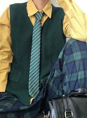 MIMI涤丝领带女细窄版休闲百搭咖啡蓝绿色白条纹学生手打款时尚韩