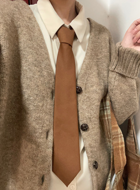 美拉德领带学生搭配手打长款女复古深咖金棕军绿百搭休闲文艺棉质