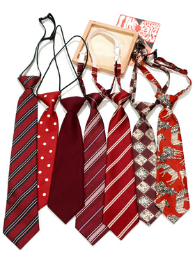 买二送一红色领带女免打短复古休闲条纹波点个性印花学生毕业拍照