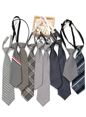 买二送一纯灰色免打短领带女日系学生学院风休闲基础百搭条纹格子