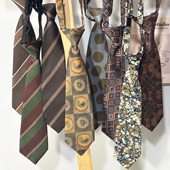 买二送一 古着领带免打短复古美拉德棕咖百搭条纹波点腰果花动物