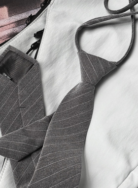 买二送一高品质深灰色拉链领带女免打简约条纹百搭时髦韩版学院风