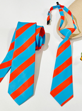 买二送一高饱和亮色蓝橙撞色条纹领带女手打长韩国学院风个性帅气