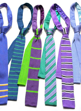 MIMI 稀奇古怪的领带女款配饰针织细窄长条手打结蓝绿紫撞色条纹