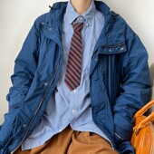 买二送一复古藏青橘色条纹领带女手打长款 免打短款 百搭撞色学院风