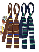 买二送一复古毛线领带女针织平角横条纹绿色藏青黄色棕色休闲手打