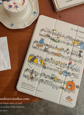 翻滚的胃｜原创五线谱猫猫适用于iPadair5保护套新款2022ipad10带笔槽防摔壳11寸平板壳