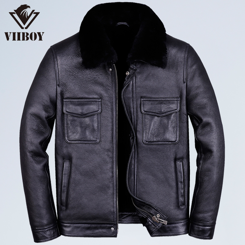 VIIBOY休闲真皮皮衣翻领