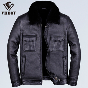 特价 绵羊皮简约百搭机车服皮夹克青年外套潮皮毛一体 真皮皮衣男士
