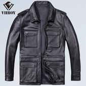 特价 多兜翻领纯皮外套大码 M65军旅猎装 头层牛皮真皮皮衣男中长款