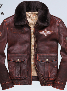 真皮复古做旧A2飞行服男士空军员夹克皮衣短款翻领头层纯牛皮外套