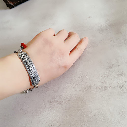 原创925纯银凤飞蝶舞文艺复古手链女名族风个性百搭手环银饰品