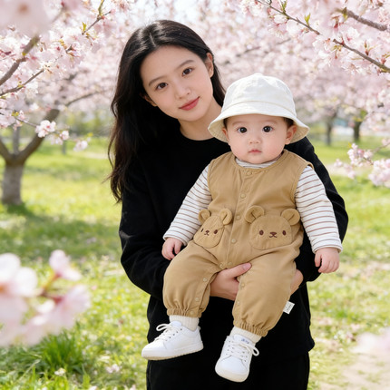 可爱小熊连体背带裤婴儿男女宝宝超萌卡通外出服春秋套装洋气