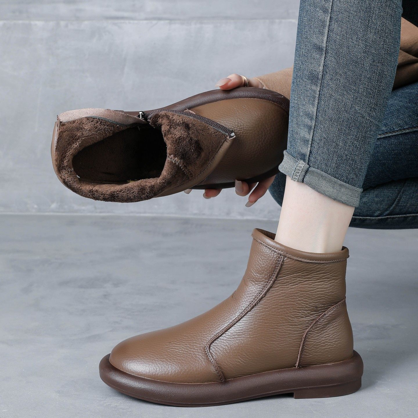 头层牛皮秋冬季低跟马丁靴复古女鞋真皮短靴圆头妈妈鞋加绒女靴子,女鞋,马丁靴,淘宝优惠券,粉丝福利购,淘宝优惠卷