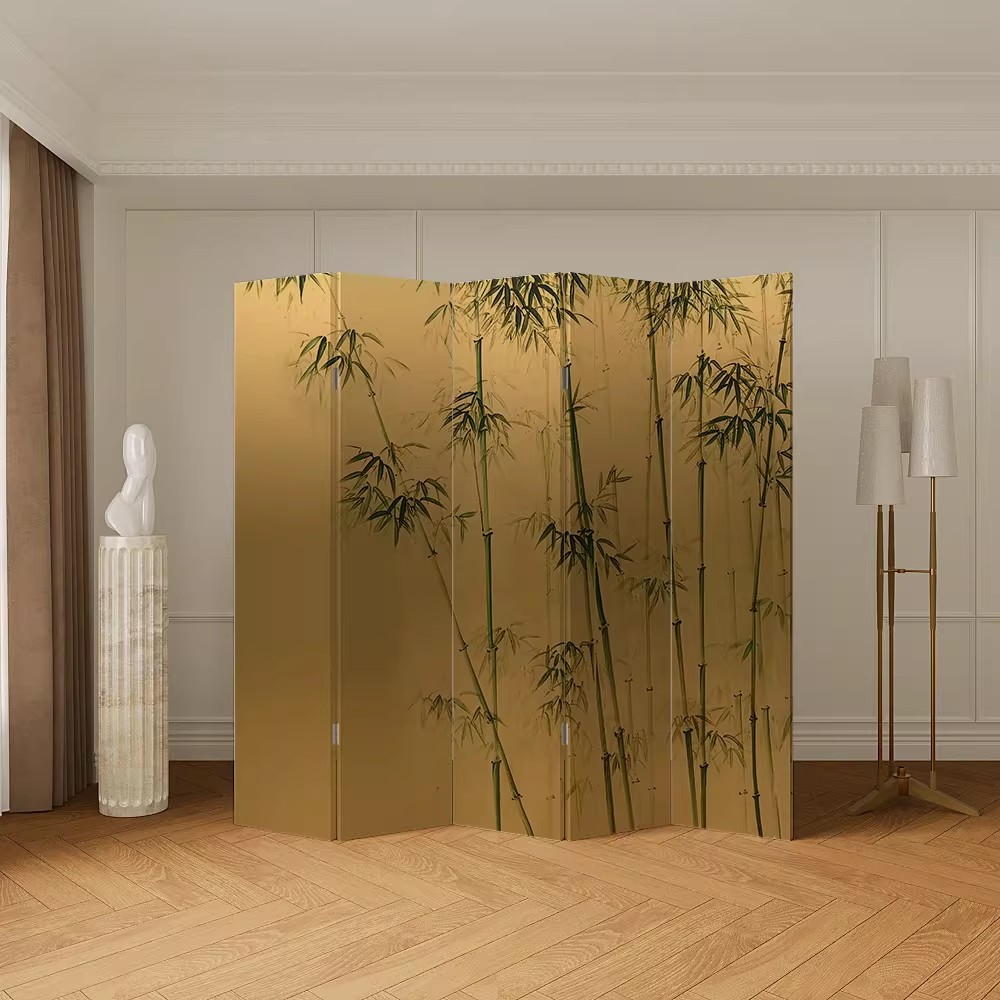 新中式屏风隔断客厅入户遮挡折叠移动茶室竹子拍照装饰背景墙折屏