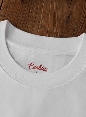Cookies 260g长绒棉复古美式boxy版圆领宽松短袖小领口白色T恤男