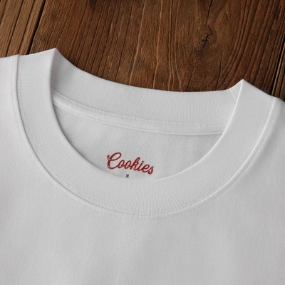Cookies 260g长绒棉复古美式boxy版圆领宽松短袖小领口白色T恤男