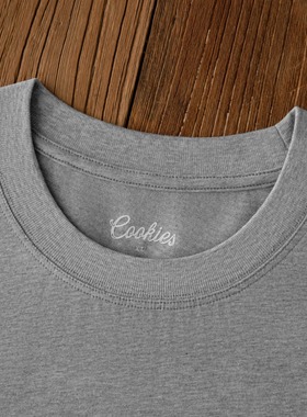 Cookies 260g凉感抑菌新疆长绒棉正肩灰色圆领男士三本针短袖男士