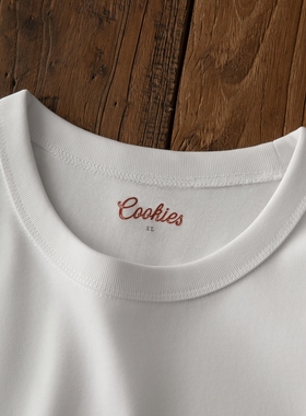 Cookies 300g圆领长袖陶瓷磨毛纯棉白色正肩标准版型美式休闲男女
