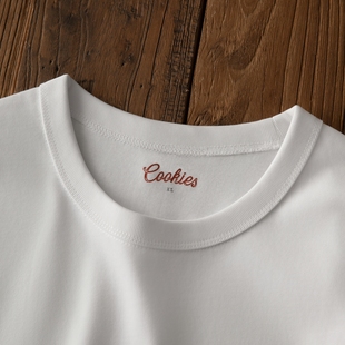 Cookies 300g圆领长袖陶瓷磨毛纯棉白色正肩标准版型美式休闲男女