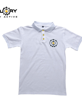 FLUORY纯棉短袖男翻领polo衫女夏 黑白色运动拳击休闲立领衫