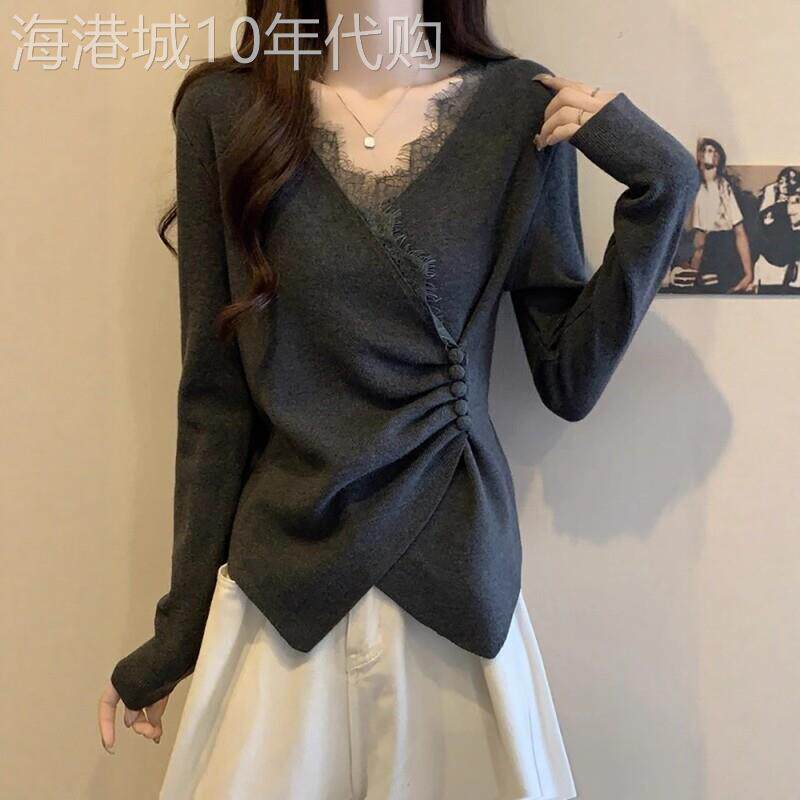 女士毛针织衫秋冬2025新款胖mmV领打底收腰遮肚内搭大码女装毛衣