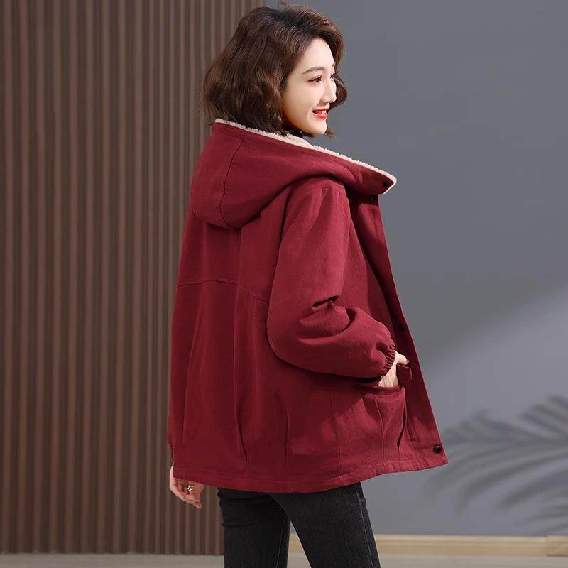冬季高级感妈妈加绒加厚短外套女2024新款大码保暖棉衣派克服女秋
