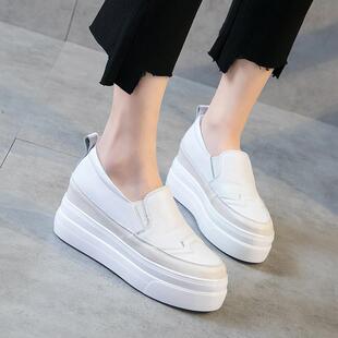 真皮内增高女鞋2025春夏新款韩版厚底松糕休闲小白鞋一脚蹬乐福鞋