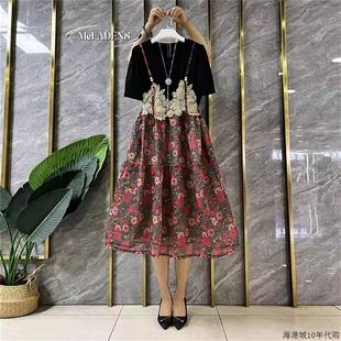 度假风洋装 香港夏季 时尚 甜美减龄假两件设计显瘦胖妹妹大尺码 女装