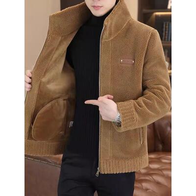 2025新款羊羔绒外套男士秋冬季立领加厚宽松皮毛一体夹克上衣潮牌