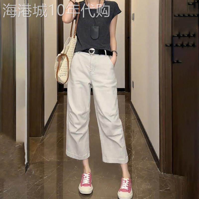 潮牌2026夏天薄款牛仔裤女胖mm大尺码直筒宽松小个子八分阔腿奶奶