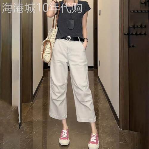 潮牌2026夏天薄款牛仔裤女胖mm大尺码直筒宽松小个子八分阔腿奶奶