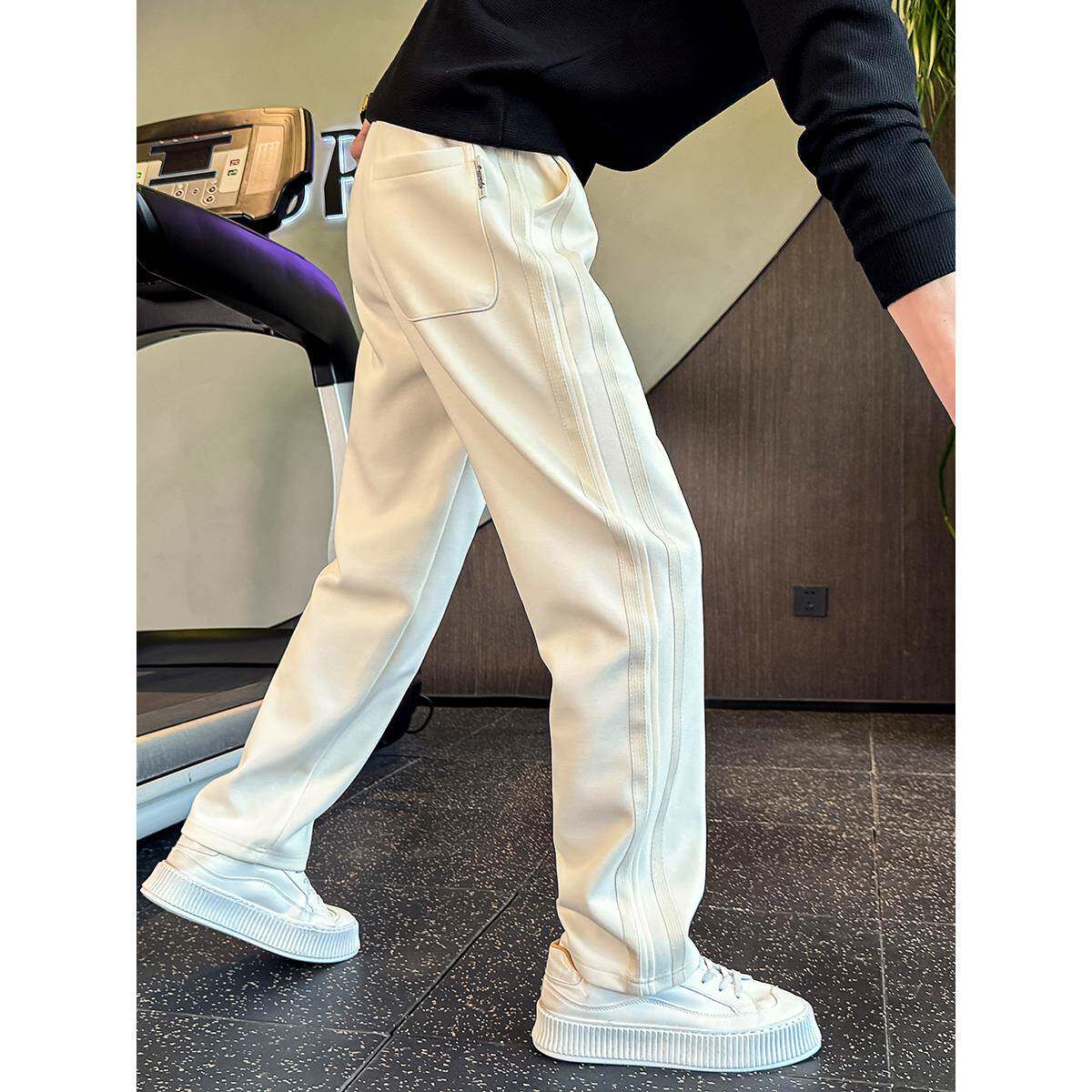 美式高街直筒卫裤男撞色条纹运动裤2025新款秋季重磅宽松休闲裤子