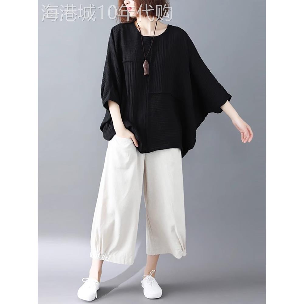 潮牌大码中年妈妈洋气亚麻两件套女夏季高贵棉麻时尚休闲T恤套装