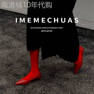 时尚大片~INS极简风浅口尖头单鞋女粗跟不累脚小跟鞋红色中跟婚鞋