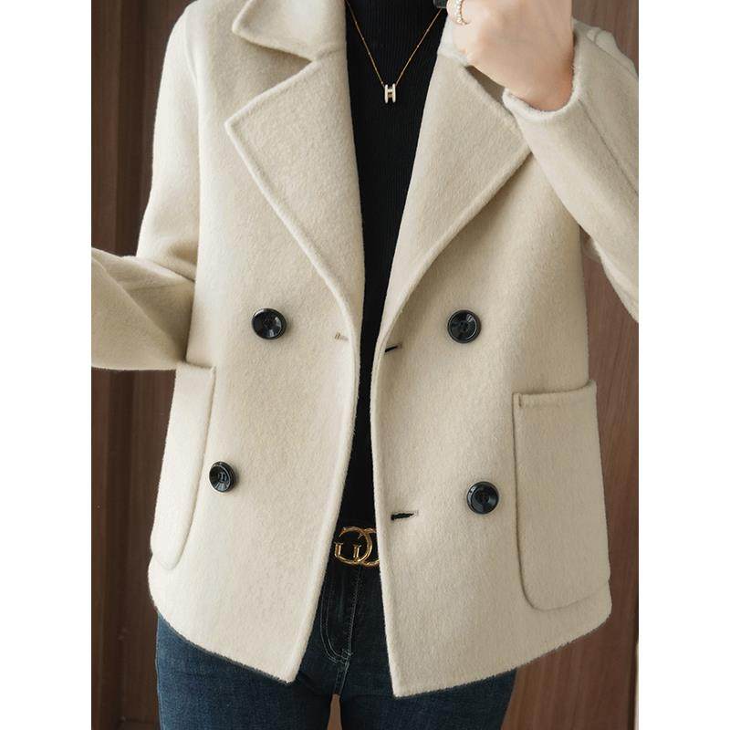 香港高级感双面羊绒大衣女短款西装领2025小个子气质羊毛呢子外套