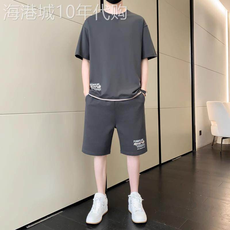 高端短袖短裤运动休闲套装男士2026年新款夏季跑步健身两件套男款